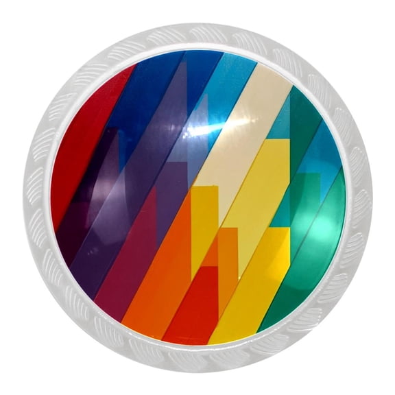 imobaby 4 Pcs Plastic Round Cabinet Knob Home Decor - Rainbow Color Stitching Stripes