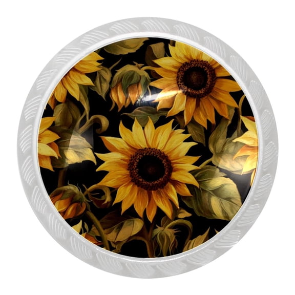 imobaby 4 Pcs Plastic Round Cabinet Knob Home Decor - Sunflowers Pattern