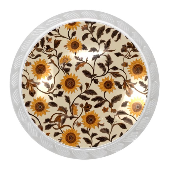 imobaby 4 Pcs Plastic Round Cabinet Knob Home Decor - Sunflowers Patterns