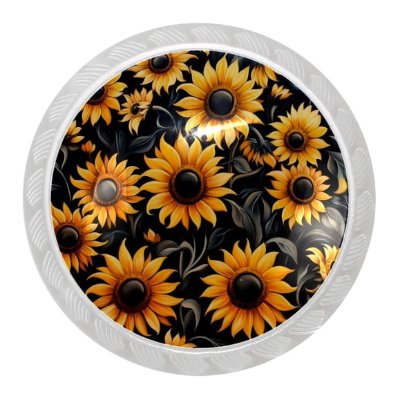 imobaby 4 Pcs Plastic Round Cabinet Knob Home Decor - Sunflowers on Black