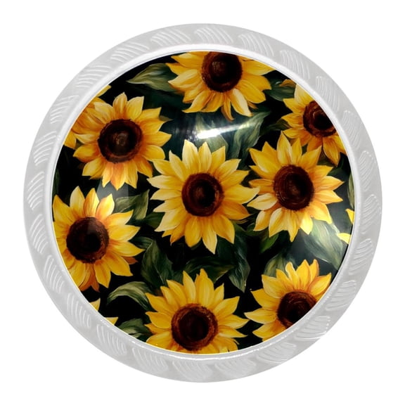 imobaby 4 Pcs Plastic Round Cabinet Knob Home Decor - Sunflowers