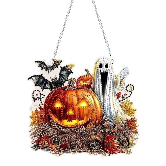 imond Art Paintings Halloween DIY Hanging Sign, Diamond Dots Acrylic Rhinestone Ornament, Art Kit with Chain for Window Party 7.9x7.9 Inch
