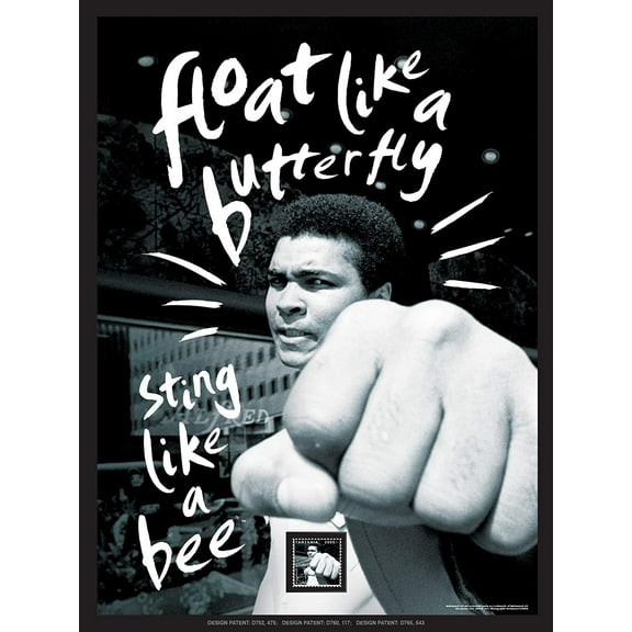imperial mint muhammad ali "float like a butterfly, sting like a bee" framed wall art with postage stamp