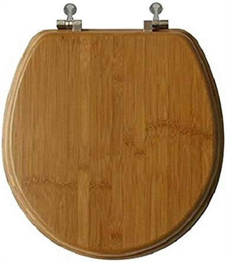 impression round toilet seat w/brushed hinges, natural bamboo