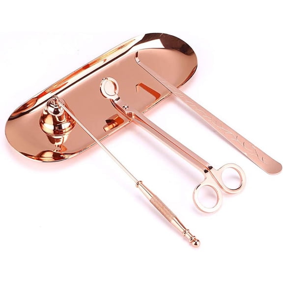 in 1 Candle Accessory Set - Candle Wick Trimmer, Candle Wick Dipper, Storage Tray Plate, Candle Care Tools Gift (Rose Gold)