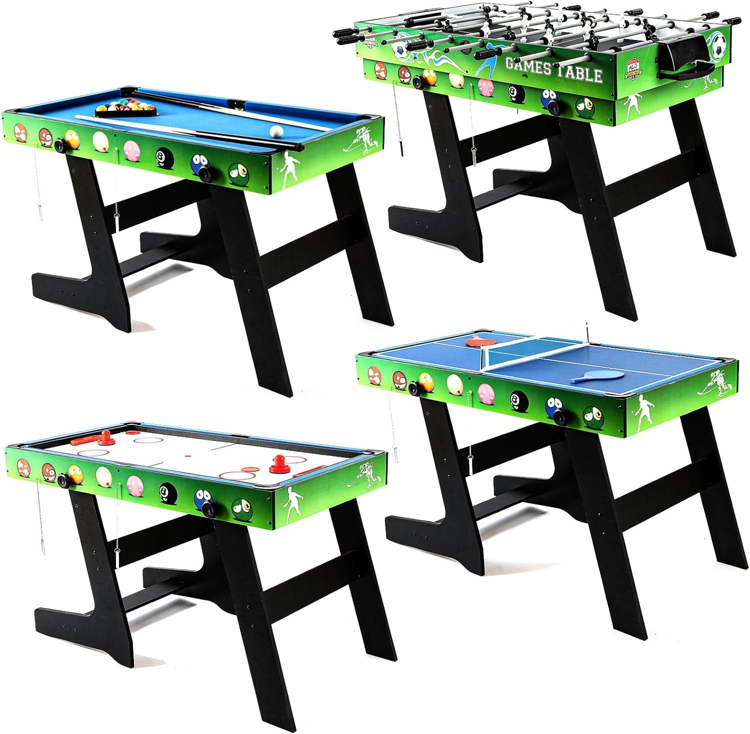 in 1 Combo Game Table with Billiards, Push Hockey, Foosball, Ping Pong, 48" Changeable Folding