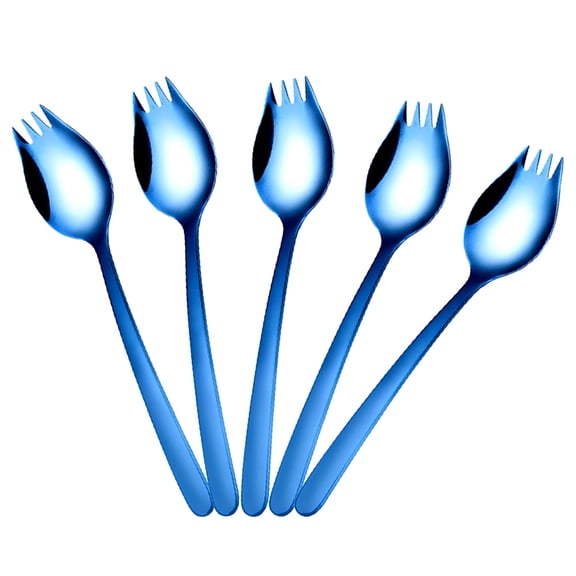 in 1 Spoons Forks 5 Pieces Stainless Steel Reusable Metal Soup Dinner Spoons Camping Flatware - navy blue