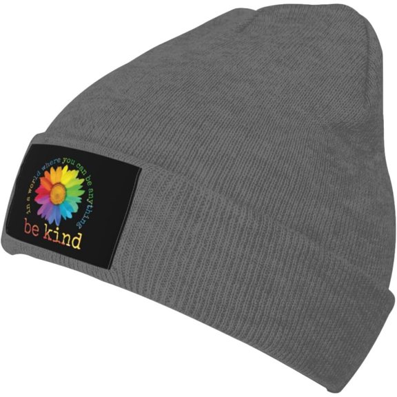in A World Where You Can Be Anything Be Kind LGBT Beanie Hat Men Winter Warm Hat Women Knit Slouchy Skull Cap Black
