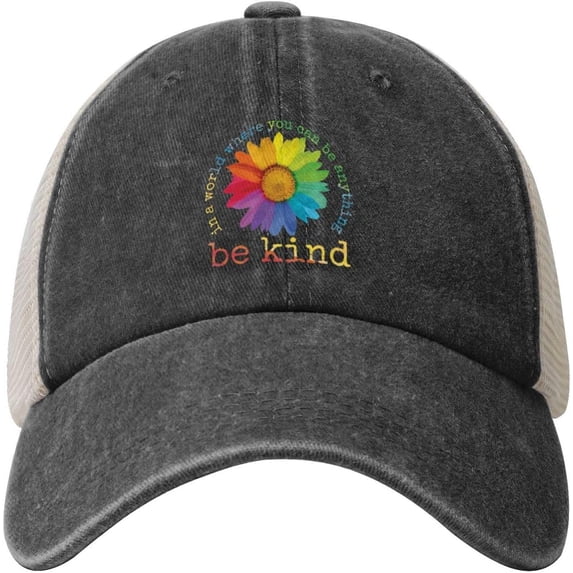 in A World Where You Can Be Anything Be Kind LGBT Cowboy Hat Men Vintage Mesh Baseball Cap Women Trucker Hat Black