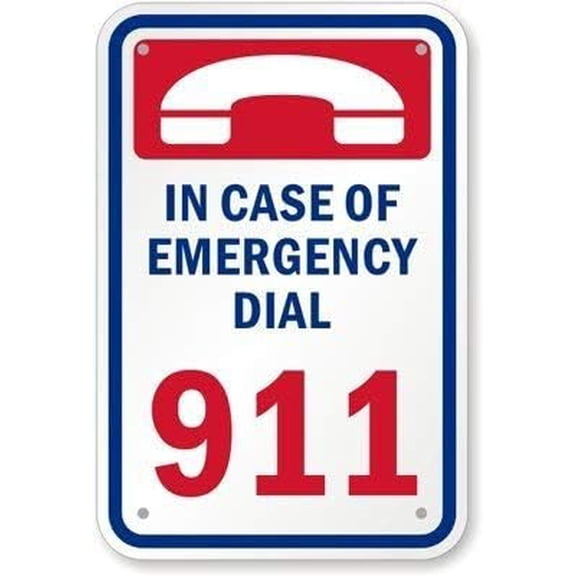 in Case Emergency Dial 911 (Telephone Graphic), Heavy-Duty Aluminum Sign, 63 mil, 8" X 12" inch Herty