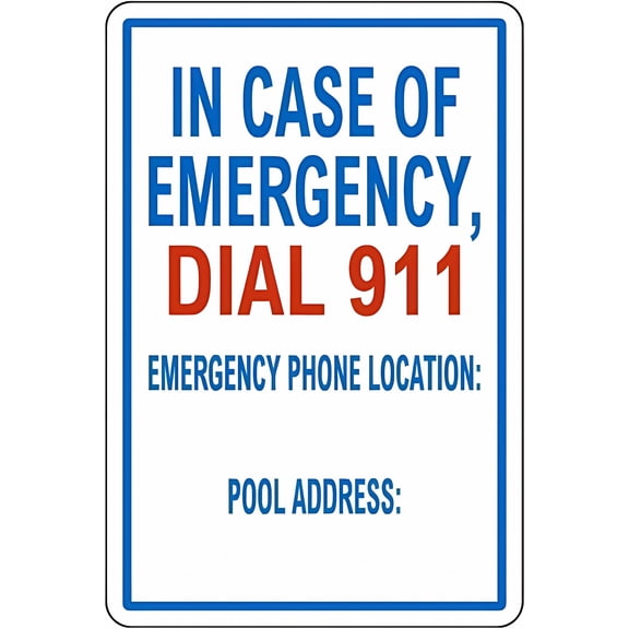 in Case of Emergency Dial 911 Pool Tin Sign - 8"x12" Vintage Metal Warning Sign, Emergency Decor for Home Farm Bar Coffee Shop Club Pool Area