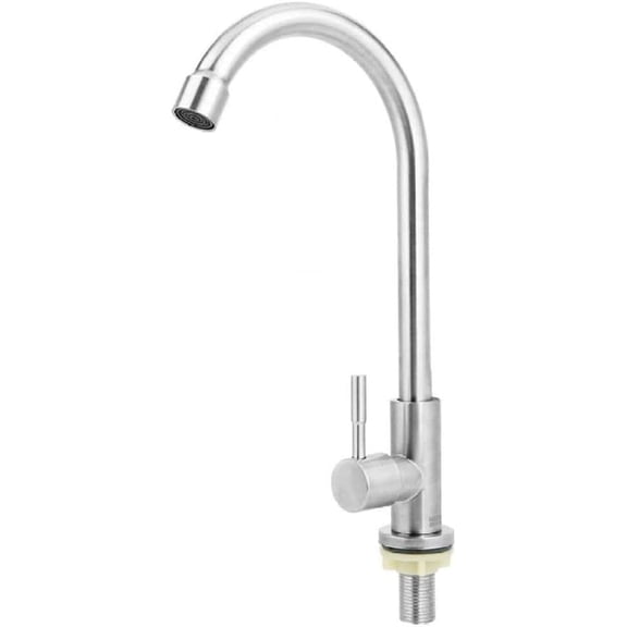 in Household Rotatable Faucet Kitchen Bathroom Single Cold Water Tap Stainless Steel Basin Faucet with Energy Saving Bubbler-Silver
