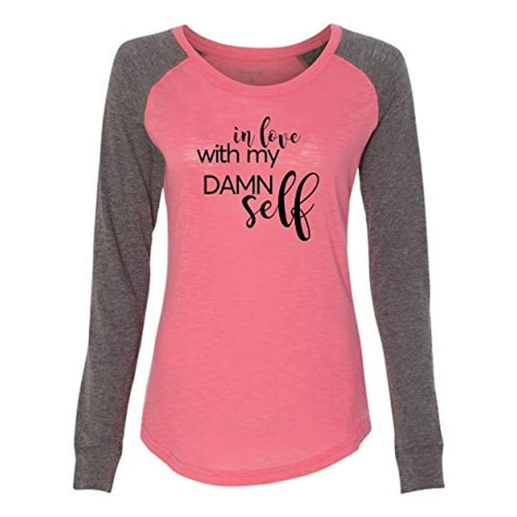 in Love with Myself (Black) Valentine's Day Women's Raglan Long Sleeve Shirt-Coral/Granite-Small
