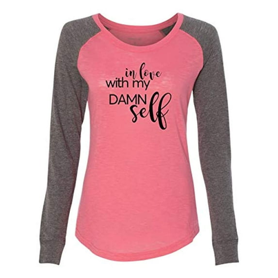 in Love with Myself (Black) Valentine's Day Women's Raglan Long Sleeve Shirt-Coral/Granite-XXL