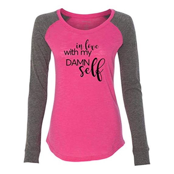 in Love with Myself (Black) Valentine's Day Women's Raglan Long Sleeve Shirt-Fuschia/Granite-Large