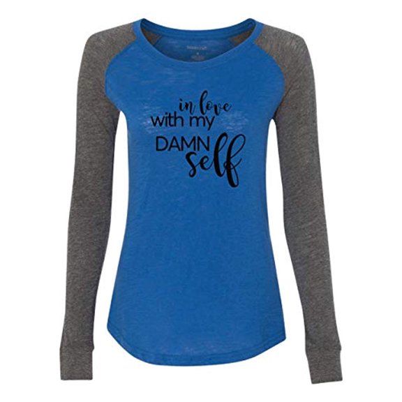 in Love with Myself (Black) Valentine's Day Women's Raglan Long Sleeve Shirt-Royal/Granite-Medium