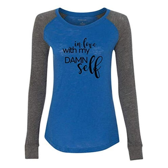 in Love with Myself (Black) Valentine's Day Women's Raglan Long Sleeve Shirt-Royal/Granite-Small