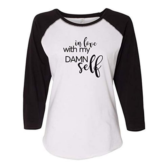in Love with Myself (Black) Valentine's Day Women's Raglan Shirt-White/Solid Black-Medium