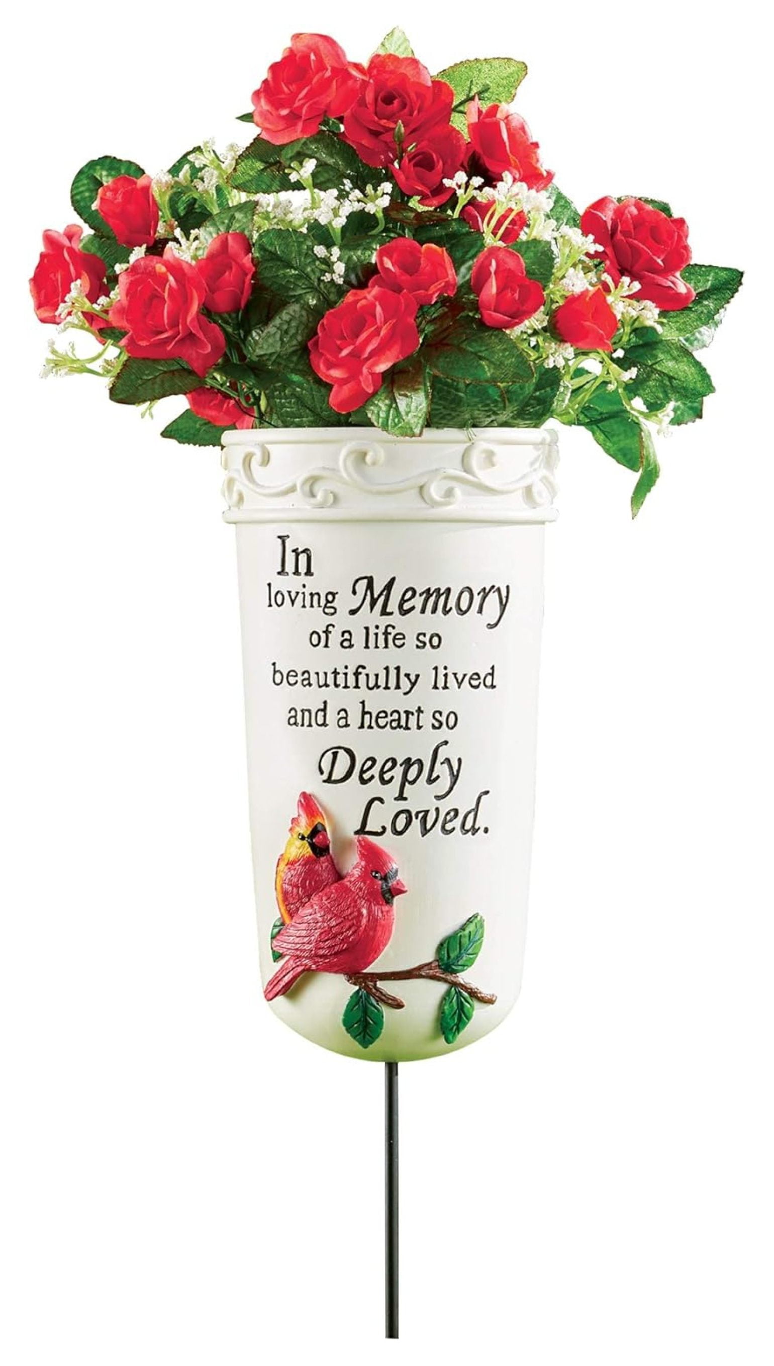 in Loving Memory Cardinal Memorial Garden Vase Stake