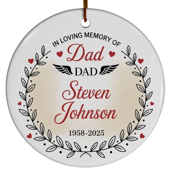 in Loving Memory of Dad Ceramic Christmas Ornament Xmas 2025, Remembrance Daddy Angel Memorial Christmas Ornament