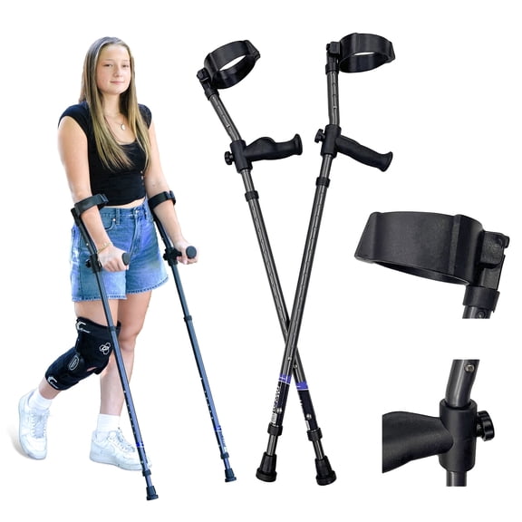 Tall (5'3" - 6'8") | Millennial Medical in-Motion Spring Assist Adjustable | Ergonomic Handles Forearm Crutches | Grey