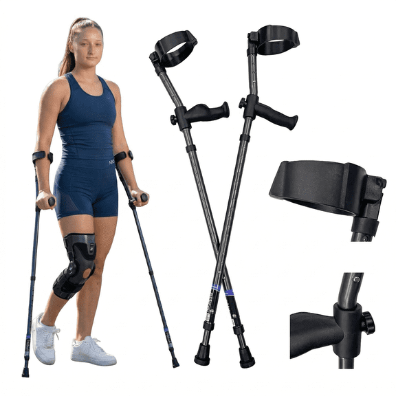 Tall (5'3" - 6'8") | Millennial Medical in-Motion Spring Assist Adjustable | Ergonomic Handles Forearm Crutches | Grey