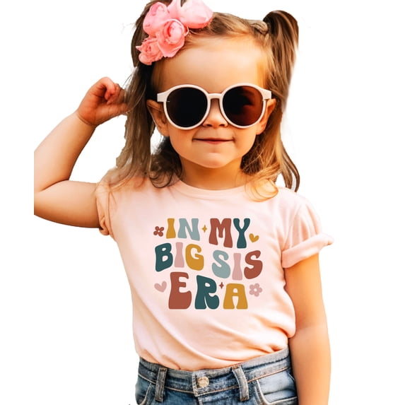 in My Big Sister Era Shirt for New Baby Announcement Pregnancy Reveal Outfit for Girls Peach Shirt Youth Medium