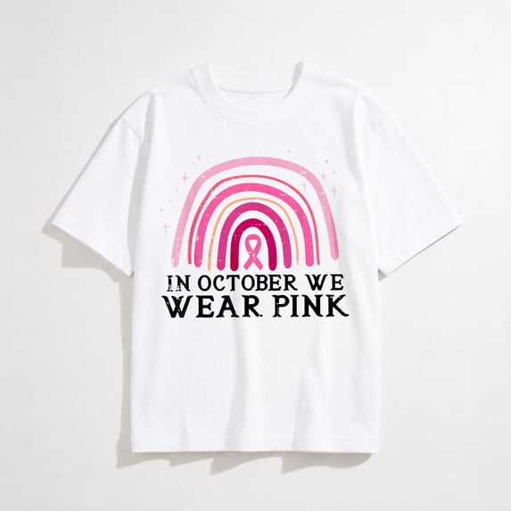 in October We Wear Pink Rainbow Breast Cancer Awareness T-Shirt