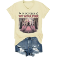 thumbnail image 1 of in October We Wear Pink Shirt V Neck Witch Spooky Season Halloween T-Shirt Women Graphic Tees, 1 of 4