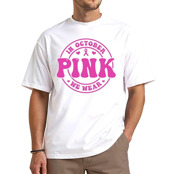 in October We Wear Pink Unisex T-Shirt – White, 2XL