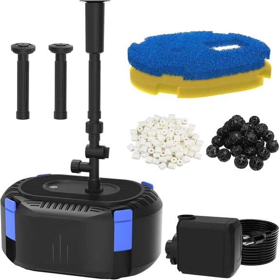 -in-One Koi Pond Filters for Outdoor Ponds 350-500 Gal, Pond Fountain Pump with 3 Patterns, Fountain Kit with 550GPH Water Pump for Garden, Water Feature, Bird Baths