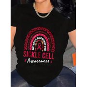 in September We Wear Burgundy for Sickle Cell Awareness T-Shirt Graphic Tee summer Tops For Women Round Neck Fashion Cotton shirts