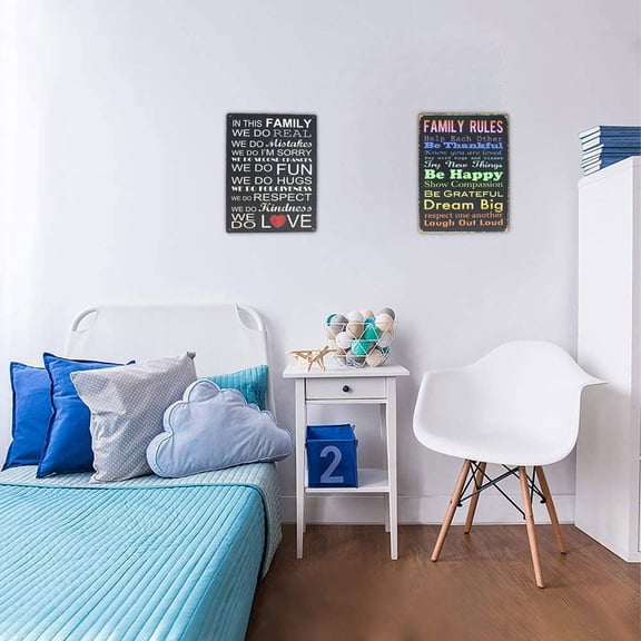 in This Family We Do Real Fun Hugs Love Metal Tin Sign, Vintage Plaque Home House Wall Decor