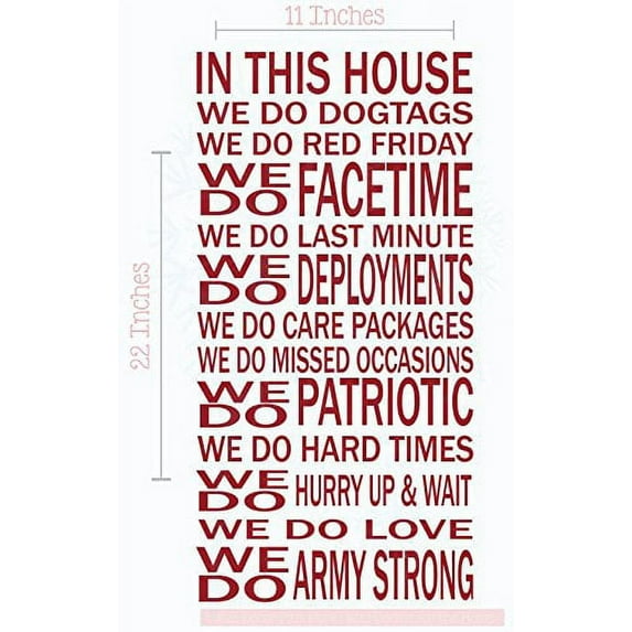 in This House We Do Dog Tags Army Strong Vinyl Decals Wall Stickers Quote 11x22-Inch Red