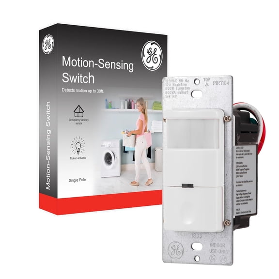 in-Wall Motion Sensor Light Switch, Motion Sensor Light Indoor Switch, Occupancy & Vacancy Options, Single Pole, 150 Degree 30ft Detection Zone, Custom Timer, 11927