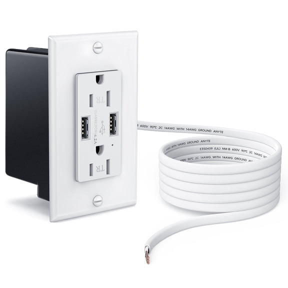 in-Wall Outlet Relocation Kit Recessed Power Box with 2 AC/USB Ports & 8 ft Extender, Hide TV Cords & Cables, Tool-Free Installation for Unreachable Outlets, White