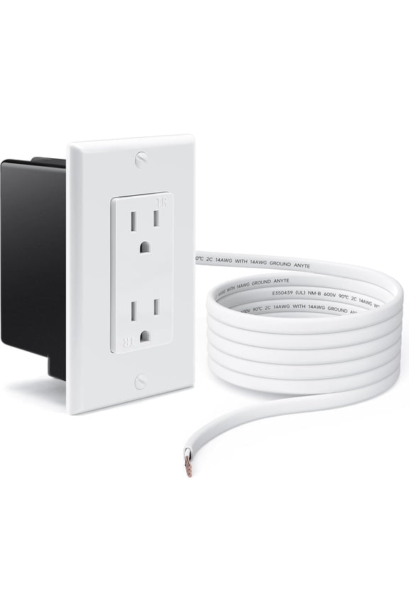 in-Wall Outlet Relocation Kit & Recessed TV Outlet Box | Power Extender for Unreachable Outlets, Cable Concealer System to Hide TV Cords, 2 AC Outlets, Tool-Free Installation, White