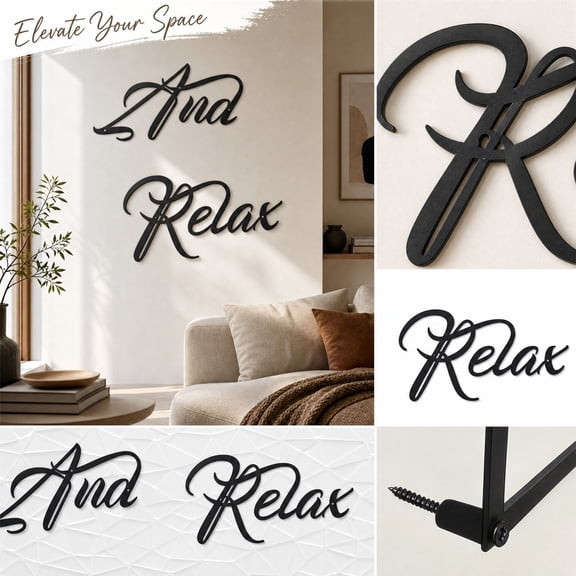 in and Relax Metal Wall Sign Cursive Script Wall Art Decor for Bathroom Bedroom Spa Home Space 12 Inch Black Hanging