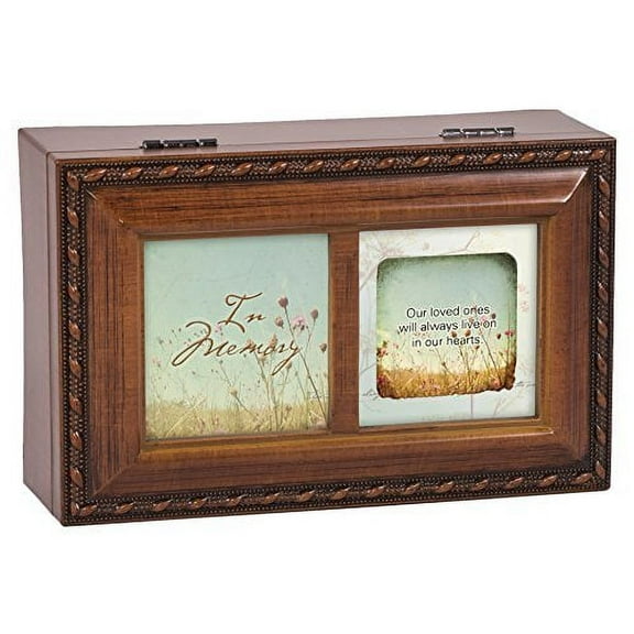 in memory bereavement wood finish jewelry music box plays tune ave maria