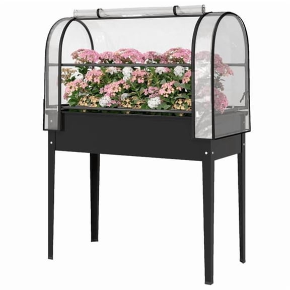 inQ Products D01027HRDT7 Garden Bed with Mini Greenhouse - Black