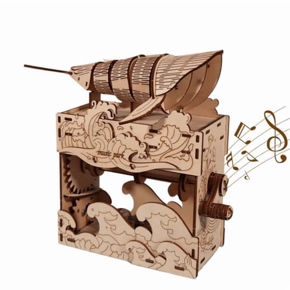 inQ Products D01027R4X5T 3D Wooden Puzzle Hand Whale Music Box Handmade Assembly Model kit Holidays Birthdays Christmas Gifts