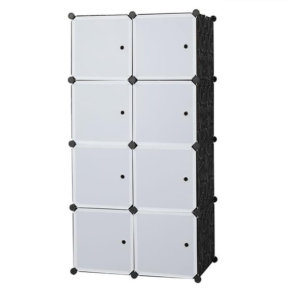inQ Products D0102HEVUGG 8-Cube Organizer Stackable Plastic Cube Storage Shelves Design Multifunctional Modular Closet Cabinet with Hanging Rod RT