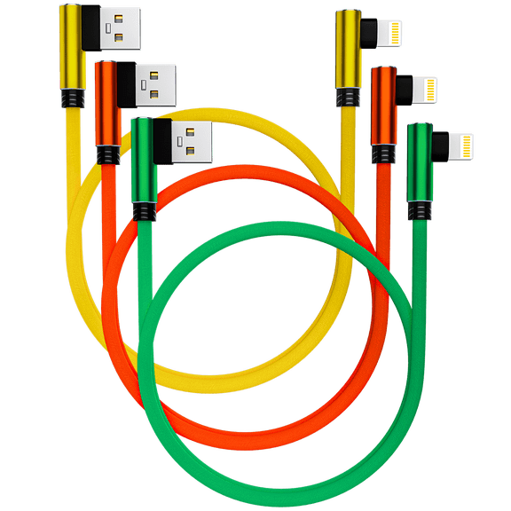 inStyle Phone Charger Cable [MFi Certified] Lightning Cable 10ft USB Fast Charging + Data Sync Durable Nylon Braided Cord (3-Pack) Green, Red, Yellow