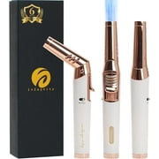inZaynity Pen Torch Lighter - Windproof Jet Flame, Tiltable Head & Refillable Butane Torch with Adjustable Flame - Compact & Portable Lighters for Candle, Cooking, BBQ, Camping & DIY - White & Gold