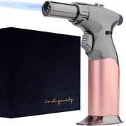 Refillable Dual Flame Butane Torch Gun - inZaynity Luxury Hand Held Kitchen Blow Torch for Cooking, BBQ, Welding & Art - Refillable Soldering Torch - Adjustable Flame with Ignition Lock - Steel Blush
