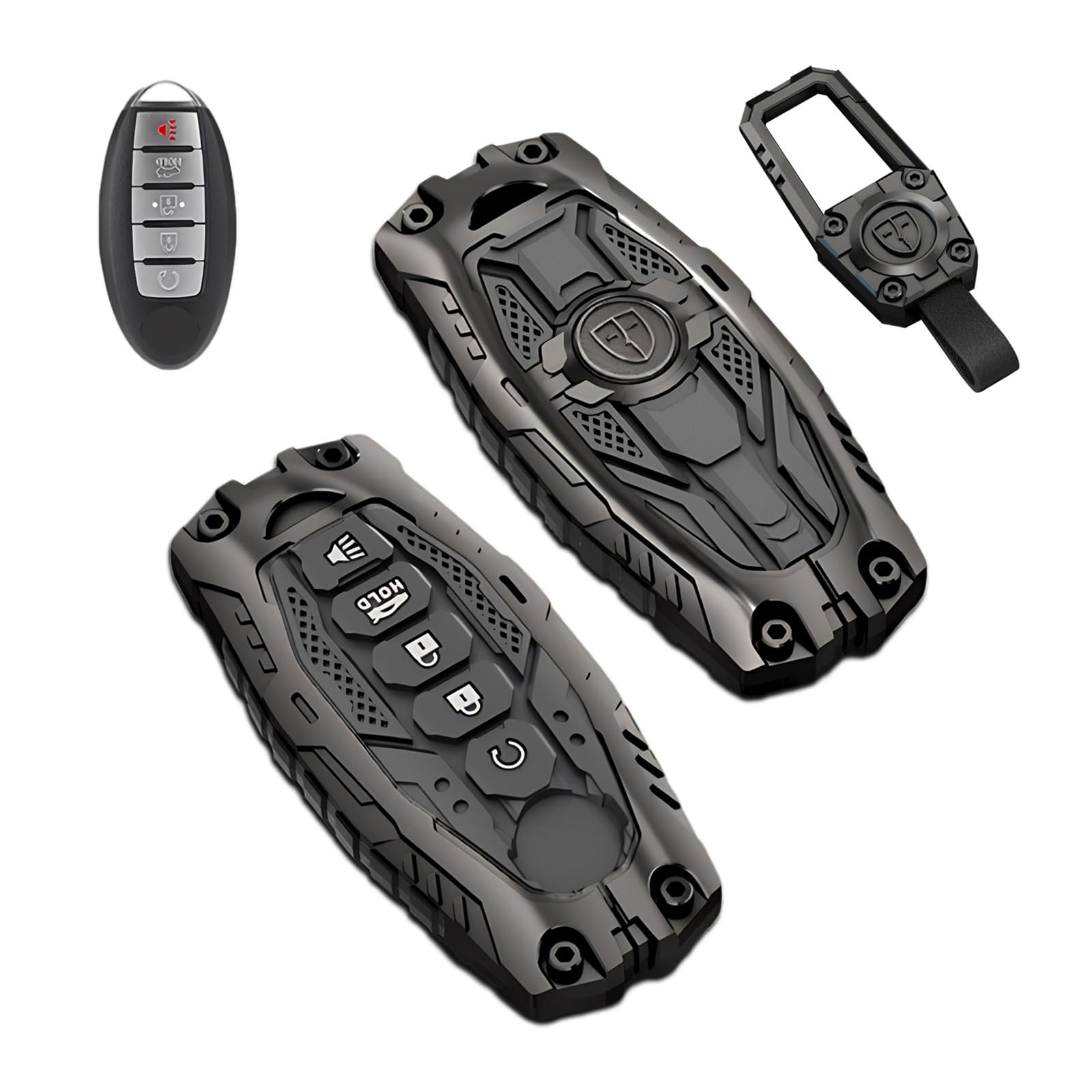 inc Alloy Metal Key Fob Case Cover Protector Shell Compatible with Nissan Altima Sentra Rogue Pathfinder Murano Armada Maxima Versa(5 Buttons