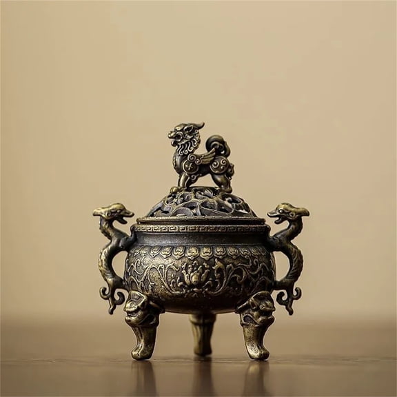 incense Burner Holder, Dragon incense Burner, Antiqued Brass Alloy, 3 in Tall, 1 Pc, House decorations for Home, Figurines Home decor, Chinese decorations, Mantle Display Pieces