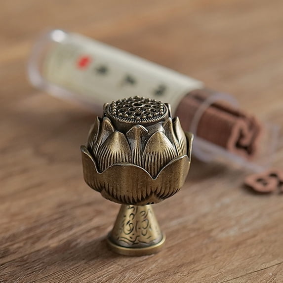 incense Burner Holder, Gold Home decor Accents, 2 in, Lotus Flower decor, Spiritual decor, Vintage Home decor, House decorations for Home, Halloween Event Piece, Bronze, 1 Pc