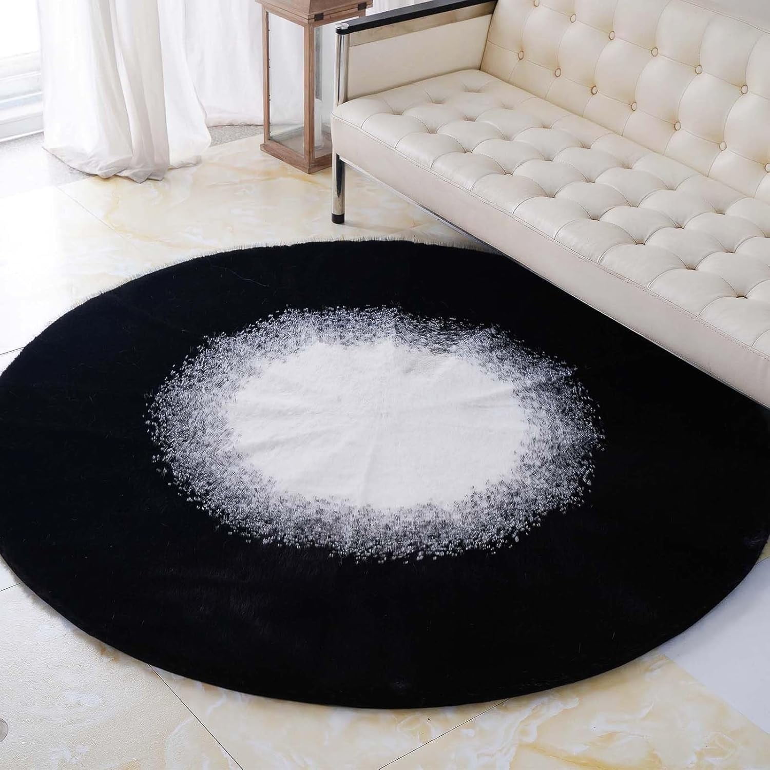 inchgrass Round Fur Rug Starry Black Core Faux Fur Rug 6ft Grey Circle Rugs for Living Room Machine Washable Round Area Rug Plush Shag Rug for Bedroom Fluffy Round Dining Room Rug