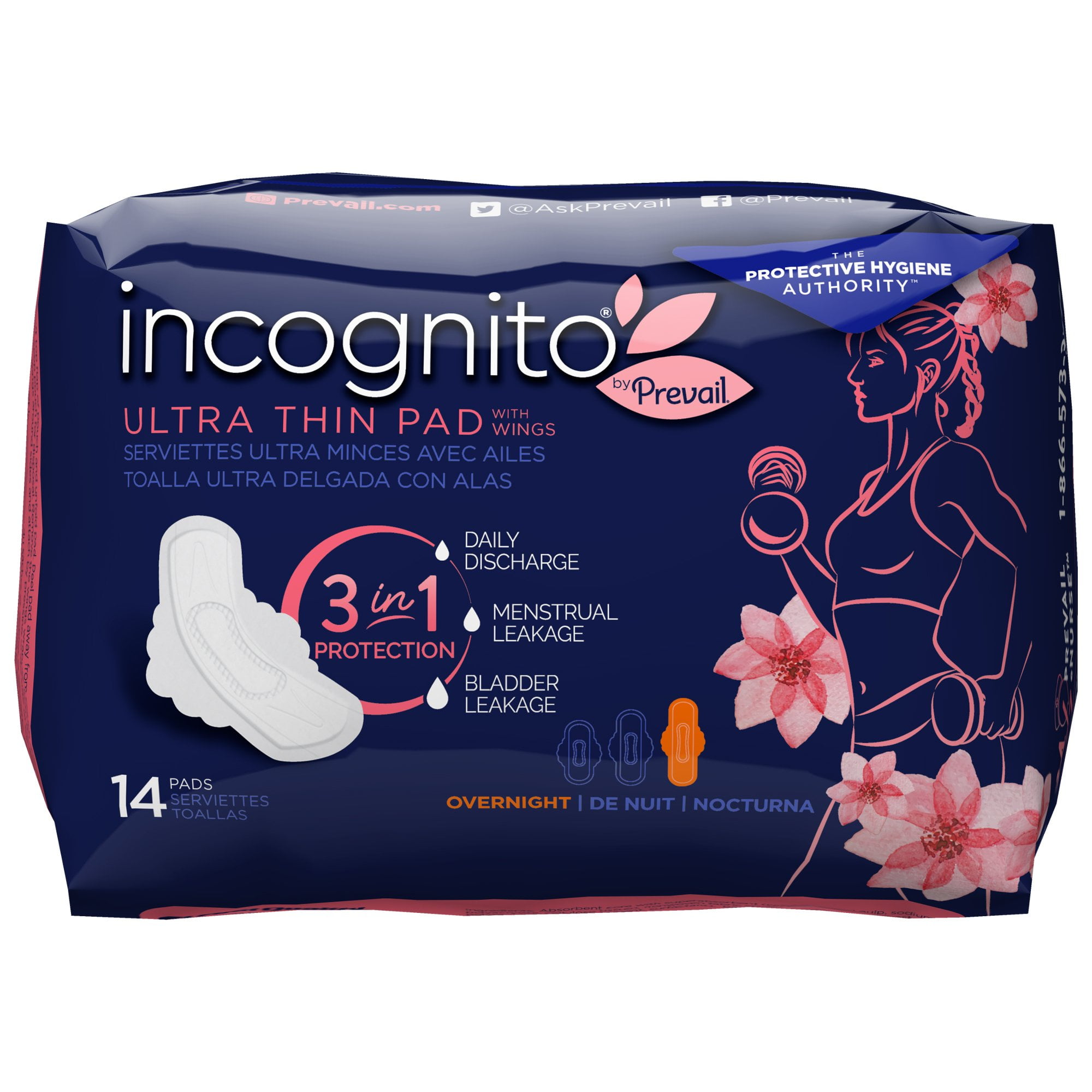 incognito by Prevail Feminine Pad Ultra Thin with Wings / Overnight PVH